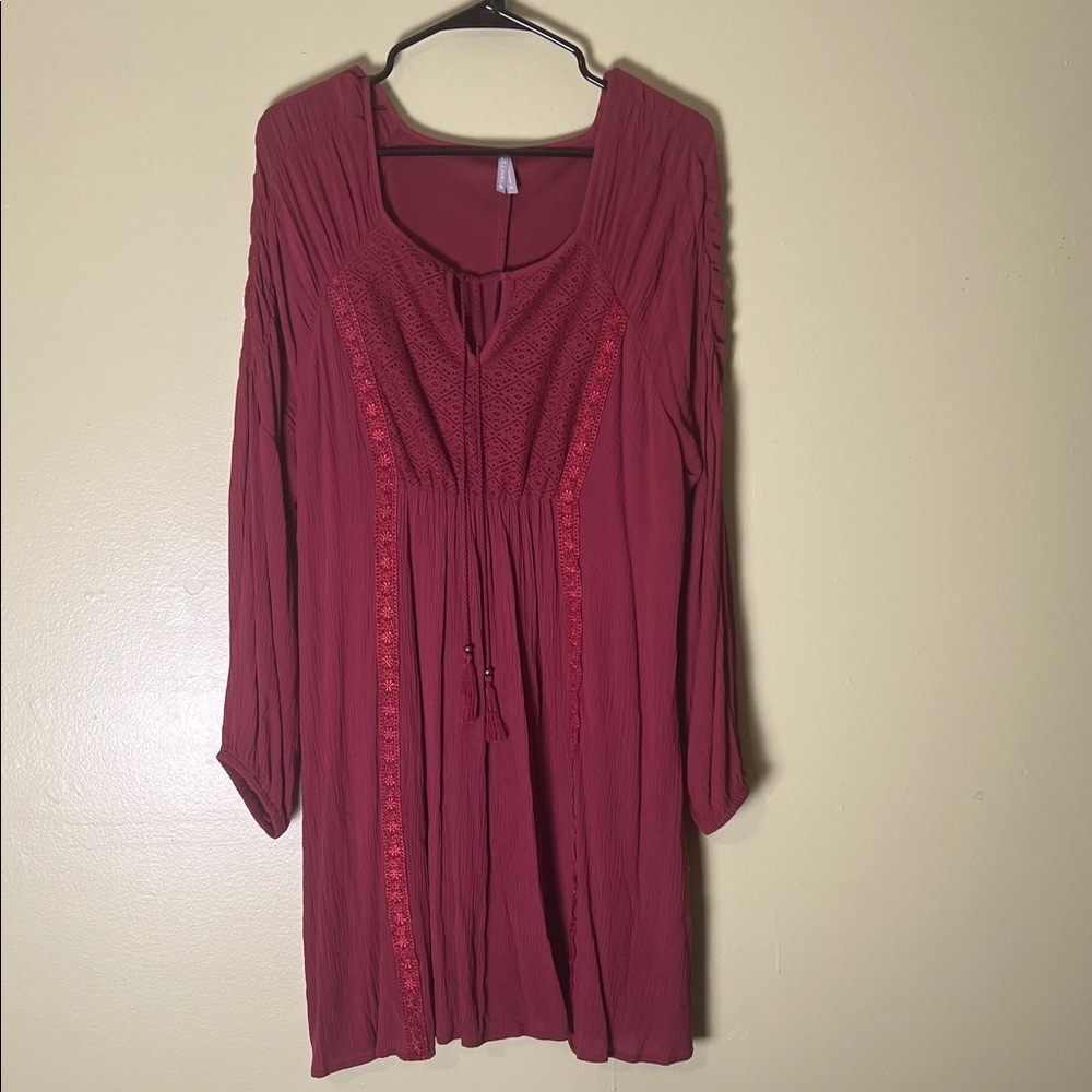 Vanity Deep Red Tunic Bohemian Top